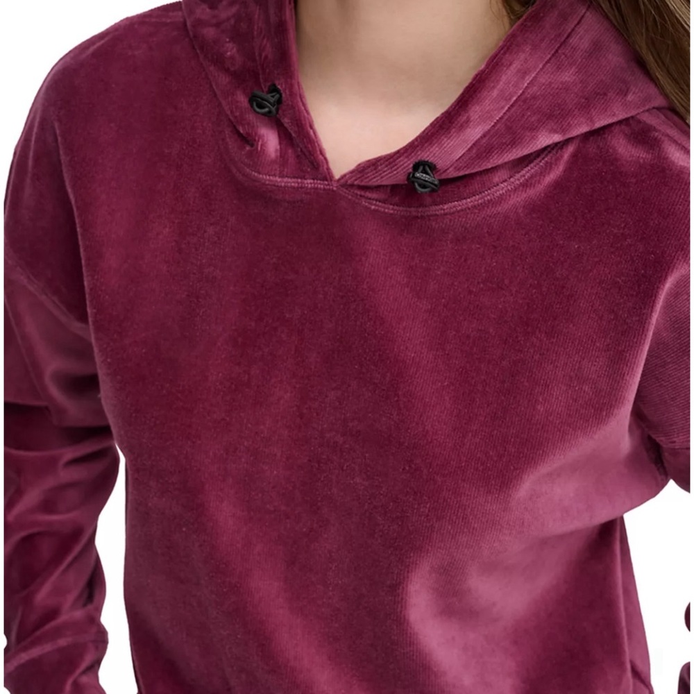 Calvin Klein Velour Pullover Hoodie NWT Burgundy Merlot Logo NWT Size S - Picture 4 of 5